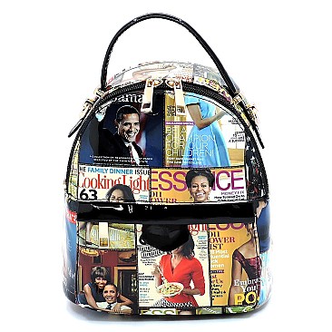 Convertible  Magazine Cover Collage Backpack Satchel