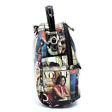 Convertible  Magazine Cover Collage Backpack Satchel