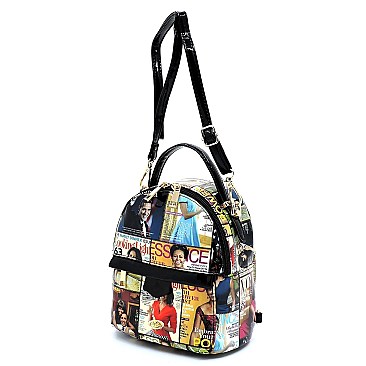 Convertible  Magazine Cover Collage Backpack Satchel