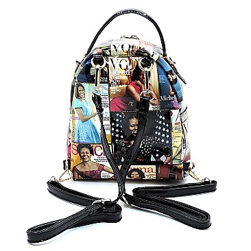 Convertible  Magazine Cover Collage Backpack Satchel