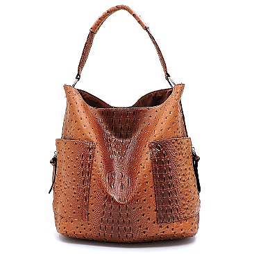 Ostrich Embossed Side Pocket 2 in 1 Tall Hobo  MH-F0266