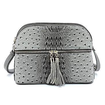 Ostrich Embossed Multi-Compartment Cross Body