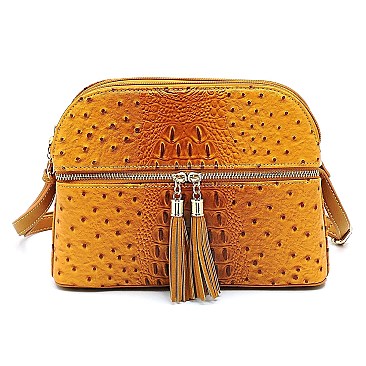 Ostrich Embossed Multi-Compartment Cross Body