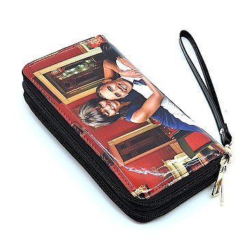 Double Zip Around Magazine Cover Picture Wallet Wristlet