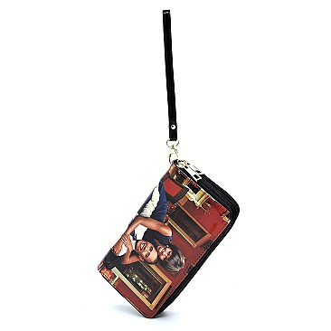 Collage Magazine Cover Zip Around Wallet Wristlet