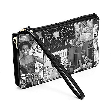Collage Magazine Cover Cross Body Clutch Wallet Wristlet