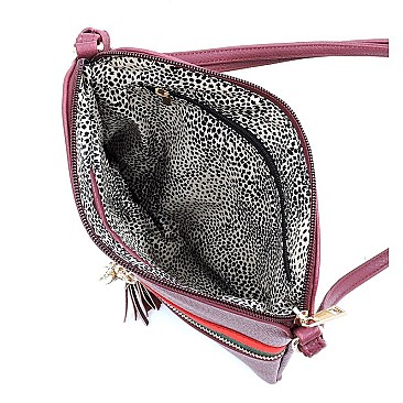 Fashion Stripe Tassel Zip Crossbody Bag