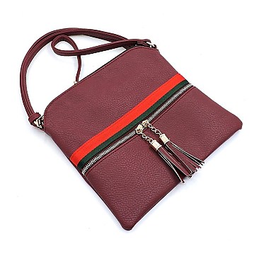 Fashion Stripe Tassel Zip Crossbody Bag
