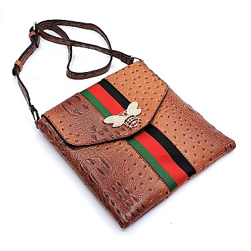 Bee Charm Color Block Striped Ostrich Cross Body MH-L0192