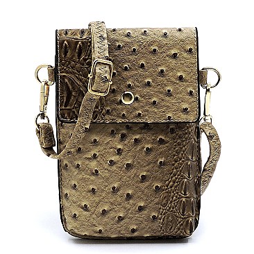 Ostrich Print Embossed Cellphone Holder Cross Body MH-LQ124