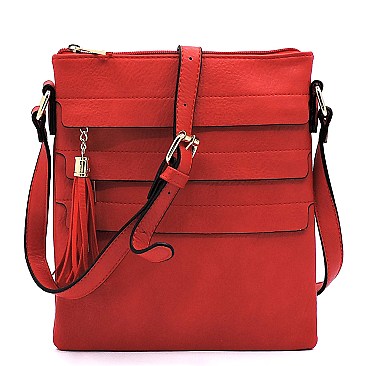 Tassel Accent Multi-Pocket Cross Body Messenger MH-BW2344