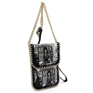 OBAMA MAGAZINE PRINT Metal Chain Cross Body Bag