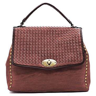 Woven Flap Brass-tone Matte Material Satchel MH-LMS064