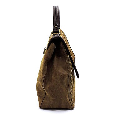 Woven Flap Brass-tone Matte Material Satchel MH-LMS064