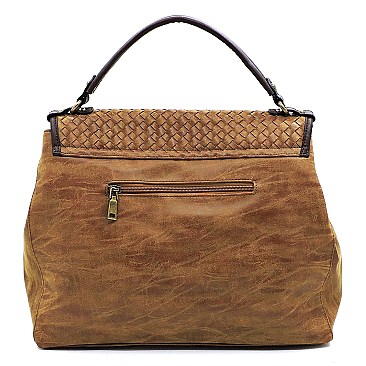 Woven Flap Brass-tone Matte Material Satchel MH-LMS064
