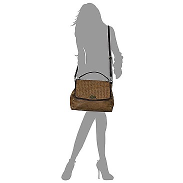 Woven Flap Brass-tone Matte Material Satchel MH-LMS064