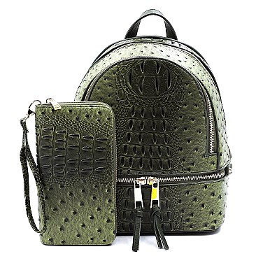 2-in-1 Ostrich Croc Backpack Wallet Set