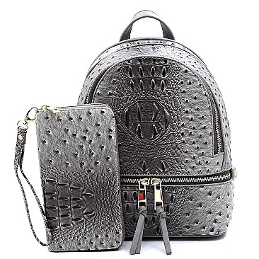 2-in-1 Ostrich Croc Backpack Wallet Set