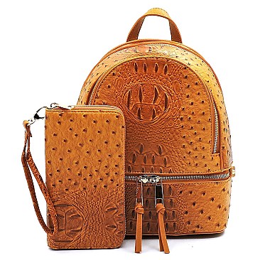 2-in-1 Ostrich Croc Backpack Wallet Set