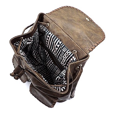 Whipstitched Double Pocket Drawstring Backpack MH-LHU153