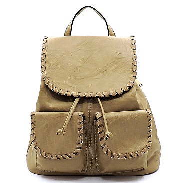 Whipstitched Double Pocket Drawstring Backpack MH-LHU153