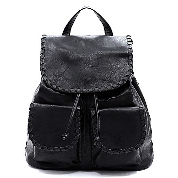 Whipstitched Double Pocket Drawstring Backpack MH-LHU153
