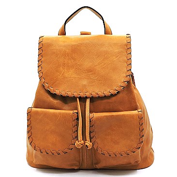 Whipstitched Double Pocket Drawstring Backpack MH-LHU153