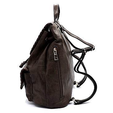 Whipstitched Double Pocket Drawstring Backpack MH-LHU153