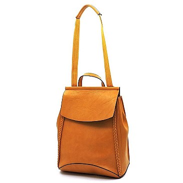 Braided Whipstitch Convertible Backpack Satchel
