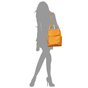 Braided Whipstitch Convertible Backpack Satchel
