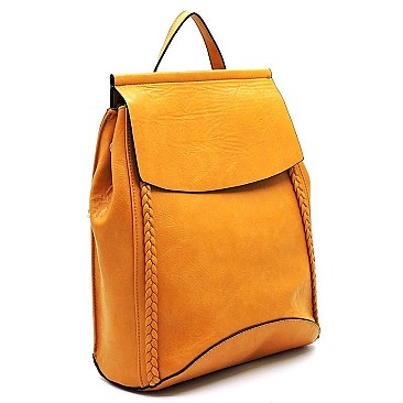 Braided Whipstitch Convertible Backpack Satchel