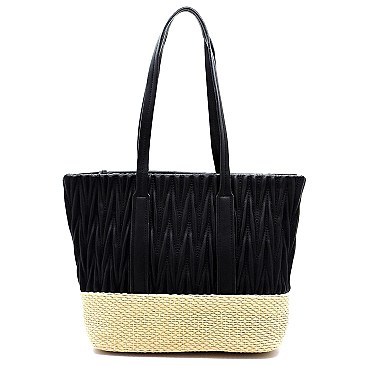 Woven Straw Mixed-Material Quilted Large Tote MH-QS3213