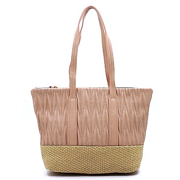 Woven Straw Mixed-Material Quilted Large Tote MH-QS3213