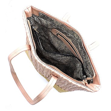 Woven Straw Mixed-Material Quilted Large Tote MH-QS3213