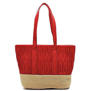 Woven Straw Mixed-Material Quilted Large Tote MH-QS3213
