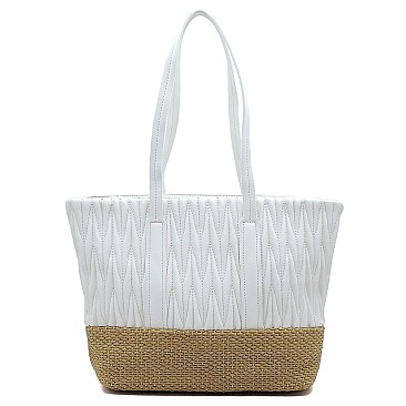 Woven Straw Mixed-Material Quilted Large Tote MH-QS3213