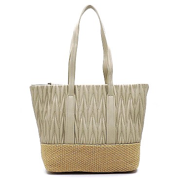 Woven Straw Mixed-Material Quilted Large Tote MH-QS3213