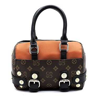 MINI STUDDED COLOR BLOCK MONOGRAM BOSTON BAG