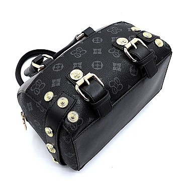 MINI STUDDED COLOR BLOCK MONOGRAM BOSTON BAG