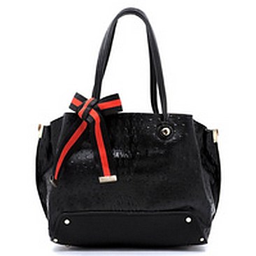 Ostrich Croc Canvas Bow Satchel