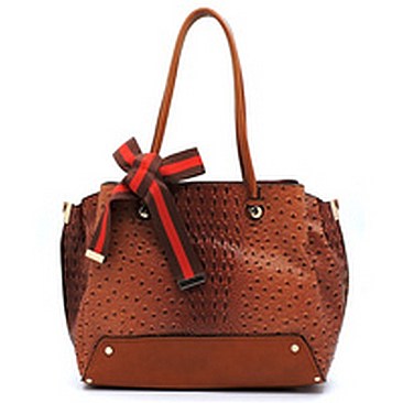 Ostrich Croc Canvas Bow Satchel