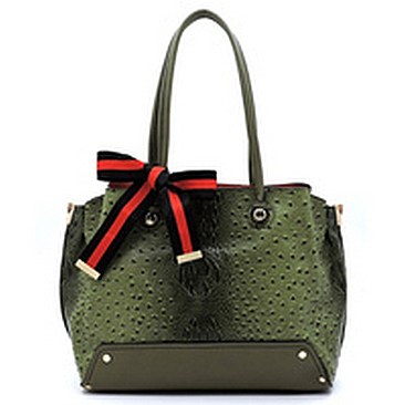 Ostrich Croc Canvas Bow Satchel