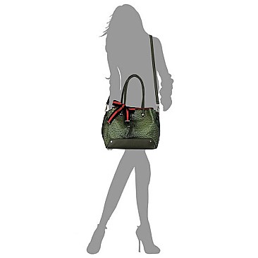 Ostrich Croc Canvas Bow Satchel