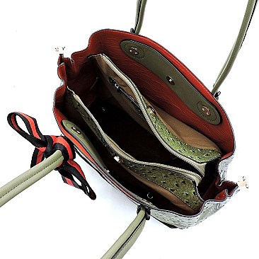 Ostrich Croc Canvas Bow Satchel