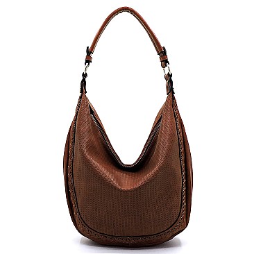 PERFORATED BRAID ACCENT STRAP HOBO