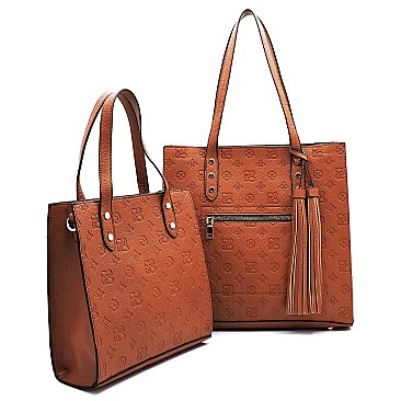 Pack of 2  Embossed Monogram BOXY SHOPPER