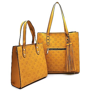 Pack of 2  Embossed Monogram BOXY SHOPPER