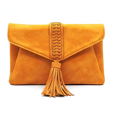 BRAIDED FLAP CROSS BODY CLUTCH