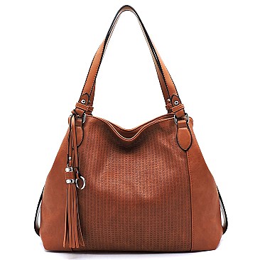 Fashionable Tassel Accent Perforated Two-Tone Tote MH-LH098
