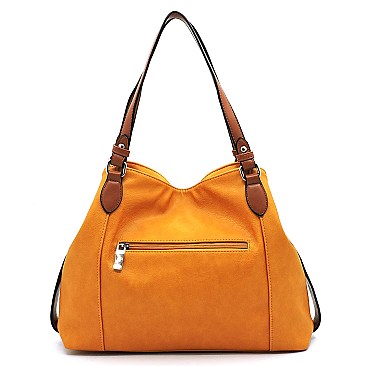 Fashionable Tassel Accent Perforated Two-Tone Tote MH-LH098